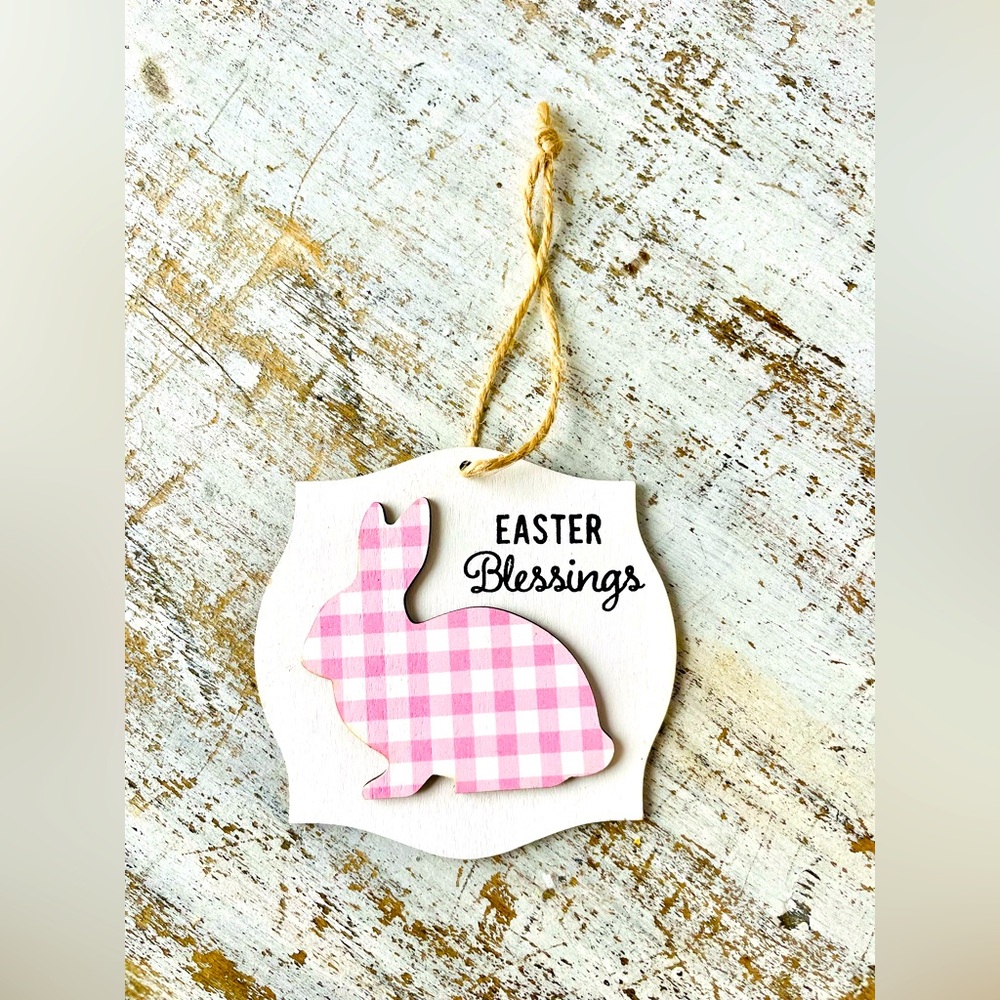 *Layered Buffalo Check Easter Bunny Blessings Ornament